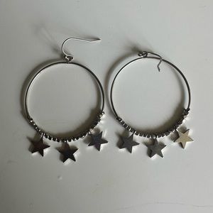 Forever 21 Silver Hoop Earrings with Dangling Stars